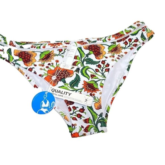 New Beautiful Women's Garden White and Orange Floral Bikini Bottom, Size XL - Picture 1 of 11